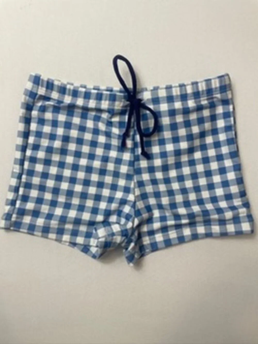 Blueberi Girls Gingham Swim Shorts Blue White Swimsuit Bottoms Size 6Y